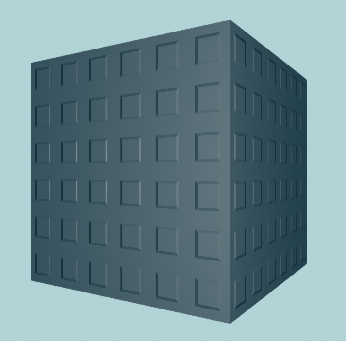 Cube with flat colour map and rectangular 'stud' normals