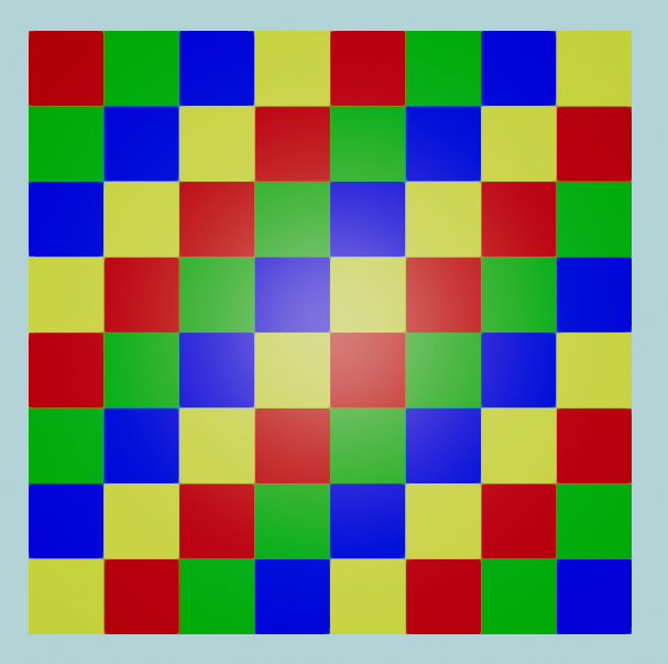 Cube with non-bordered chequerboard pattern