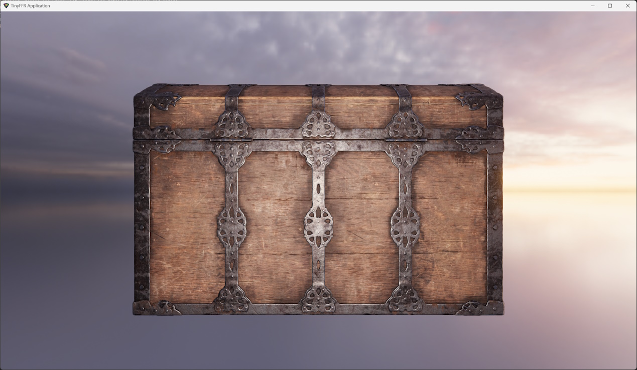 Image showing a treasure chest and a sunset backdrop behind