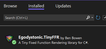 Image showing TinyFFR in the installed tab