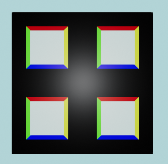 Cube with squares bordered with different colours
